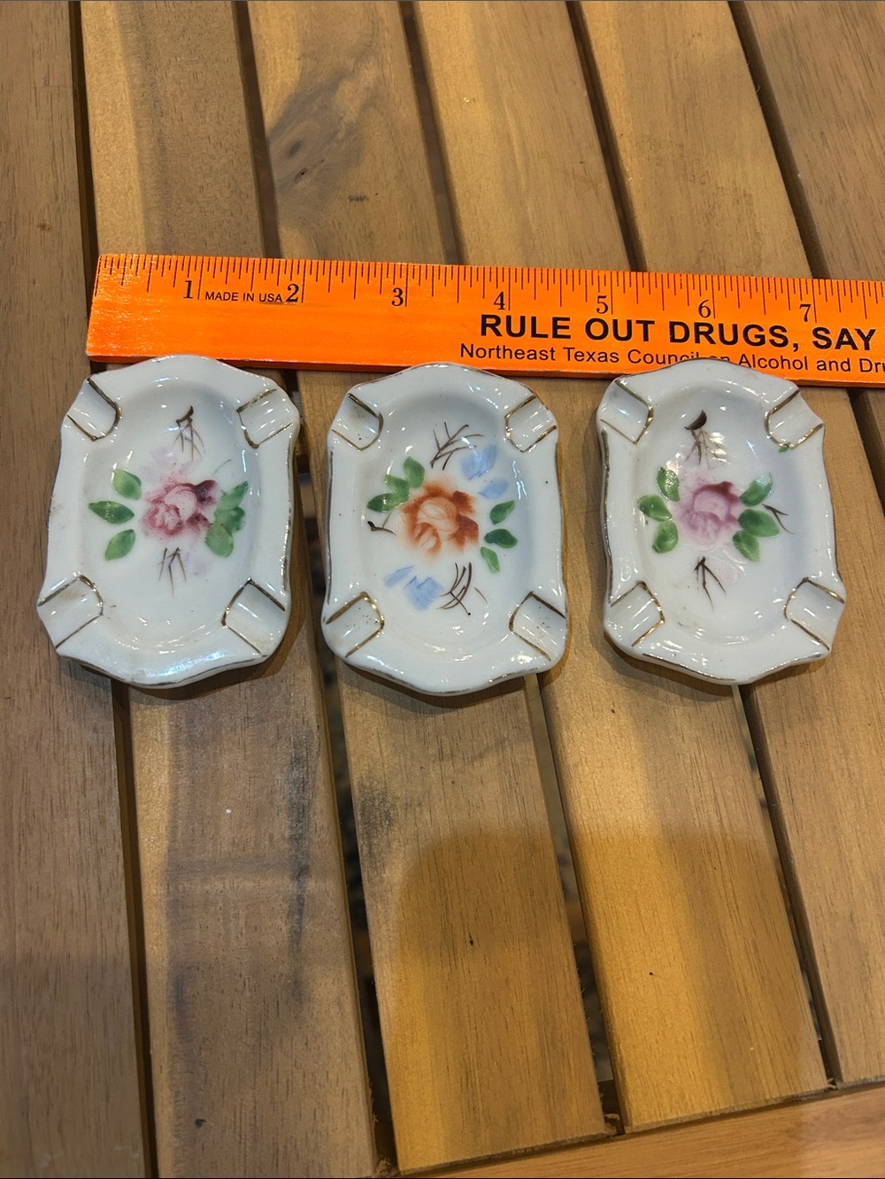 Vintage Floral Porcelain Ashtray Trio stamped Japan.